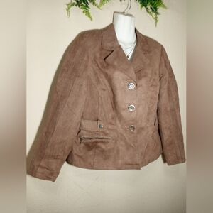 Chico's Brown Tailored Blazer with Suede Texture